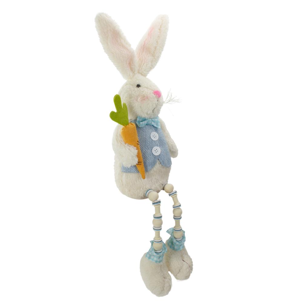 22" Blue and White Boy Bunny Rabbit with Dangling Bead Legs Spring Figure. Picture 3