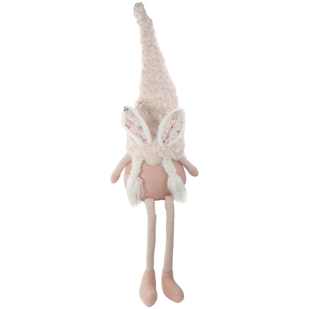 32" White and Pink Sitting Easter Gnome with Bunny Ears and Dangling Legs. Picture 1