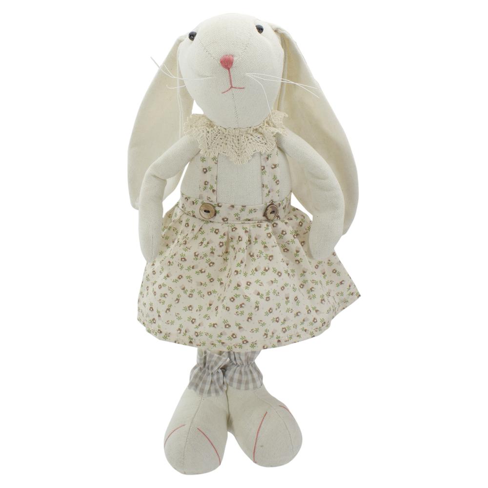 14.5" Beige and Cream Standing Girl Easter Bunny Rabbit Spring Figure. Picture 1