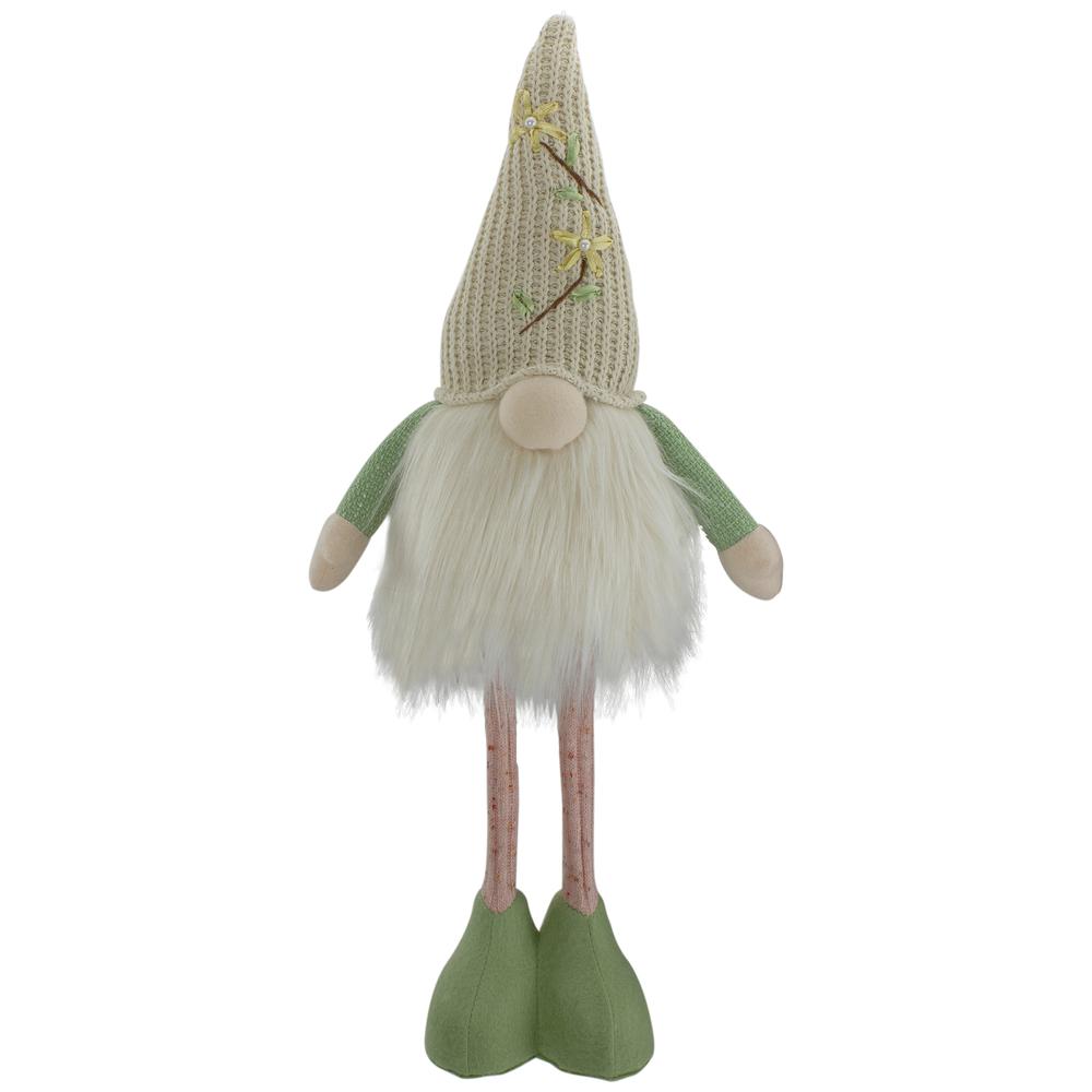 22" Lighted Green and Cream Standing Spring Gnome Figure with Knitted Hat. The main picture.