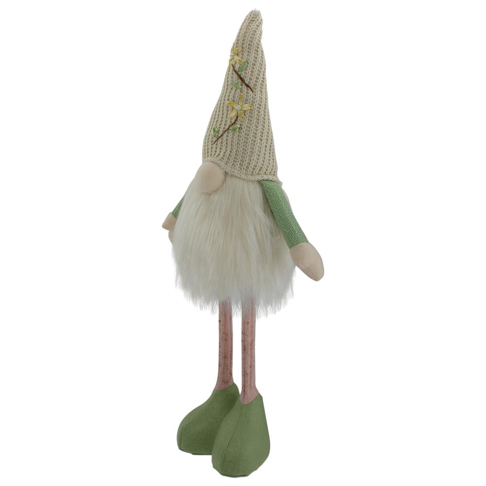22" Lighted Green and Cream Standing Spring Gnome Figure with Knitted Hat. Picture 5