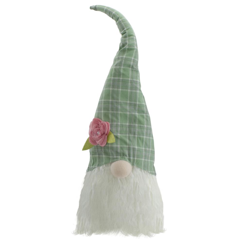 20" Green and White Plaid Spring and Easter Gnome Head Table Top Decor. Picture 1
