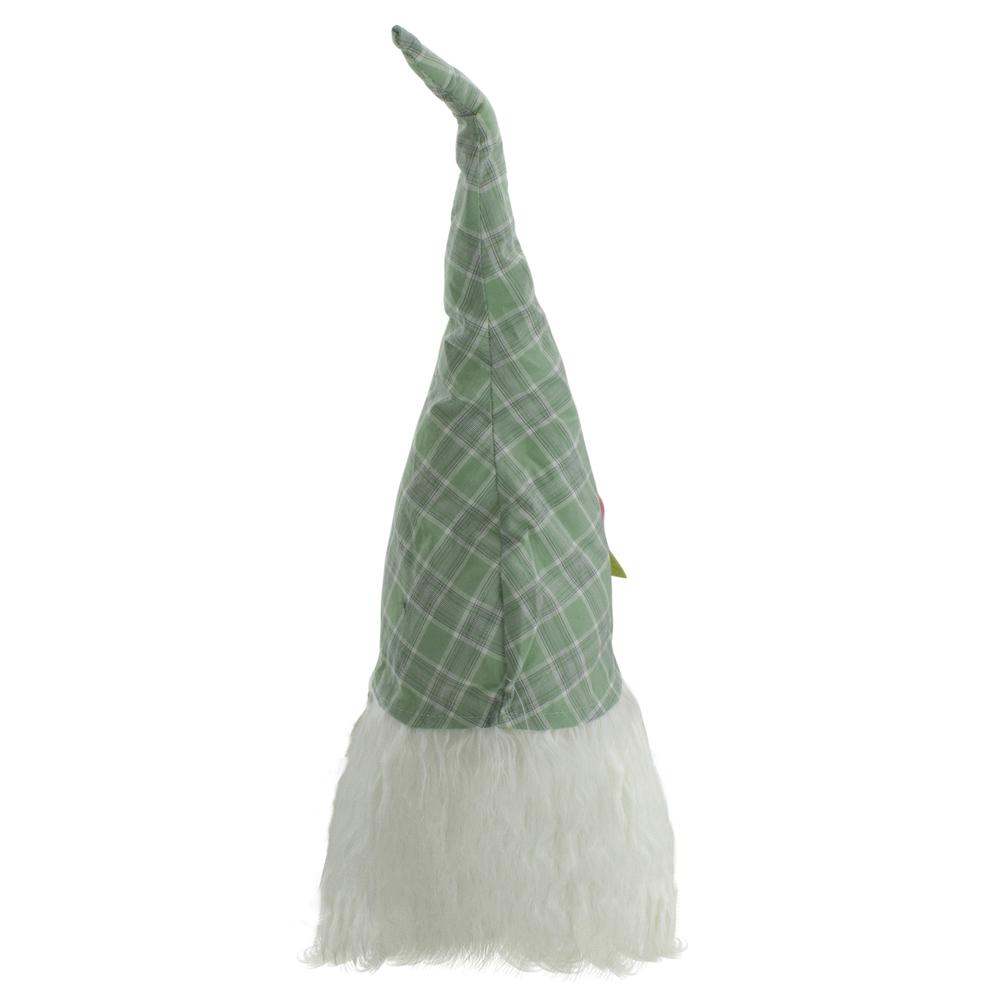 20" Green and White Plaid Spring and Easter Gnome Head Table Top Decor. Picture 5