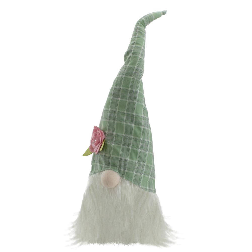 20" Green and White Plaid Spring and Easter Gnome Head Table Top Decor. Picture 4