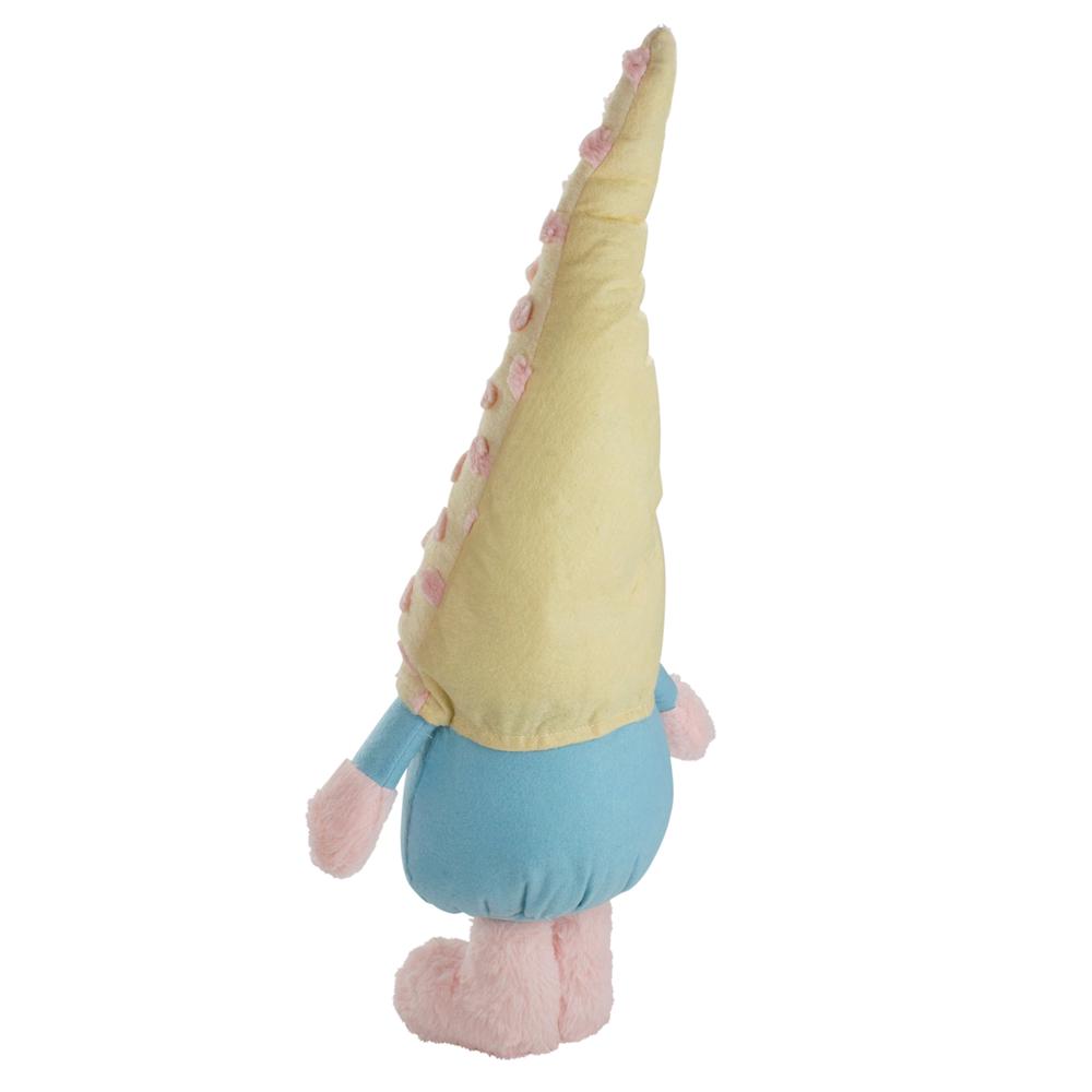 22" Blue and Pink Standing Spring Plush Gnome Figure with a Polka Dot Hat. Picture 5