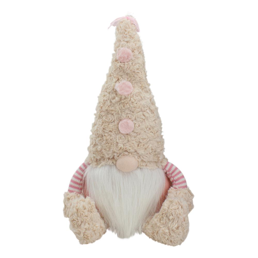 18" Pink Striped Sitting Spring Plush Gnome Table Top Figure with Legs. Picture 1