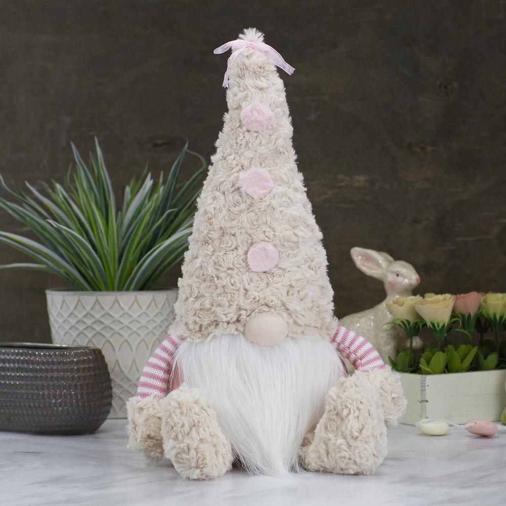 18" Pink Striped Sitting Spring Plush Gnome Table Top Figure with Legs. Picture 2