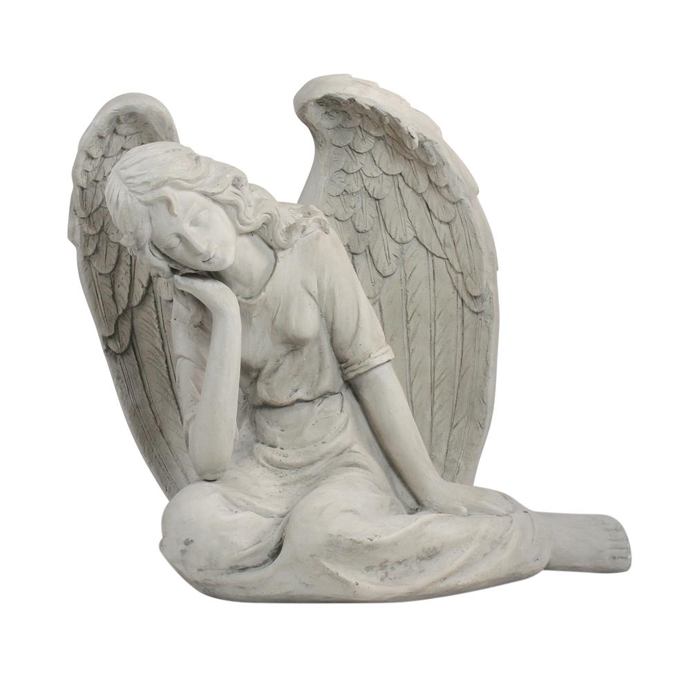 17" Gray Graceful Sitting Angel Outdoor Garden Statue. Picture 1