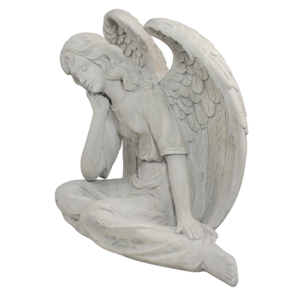 17" Gray Graceful Sitting Angel Outdoor Garden Statue. Picture 2