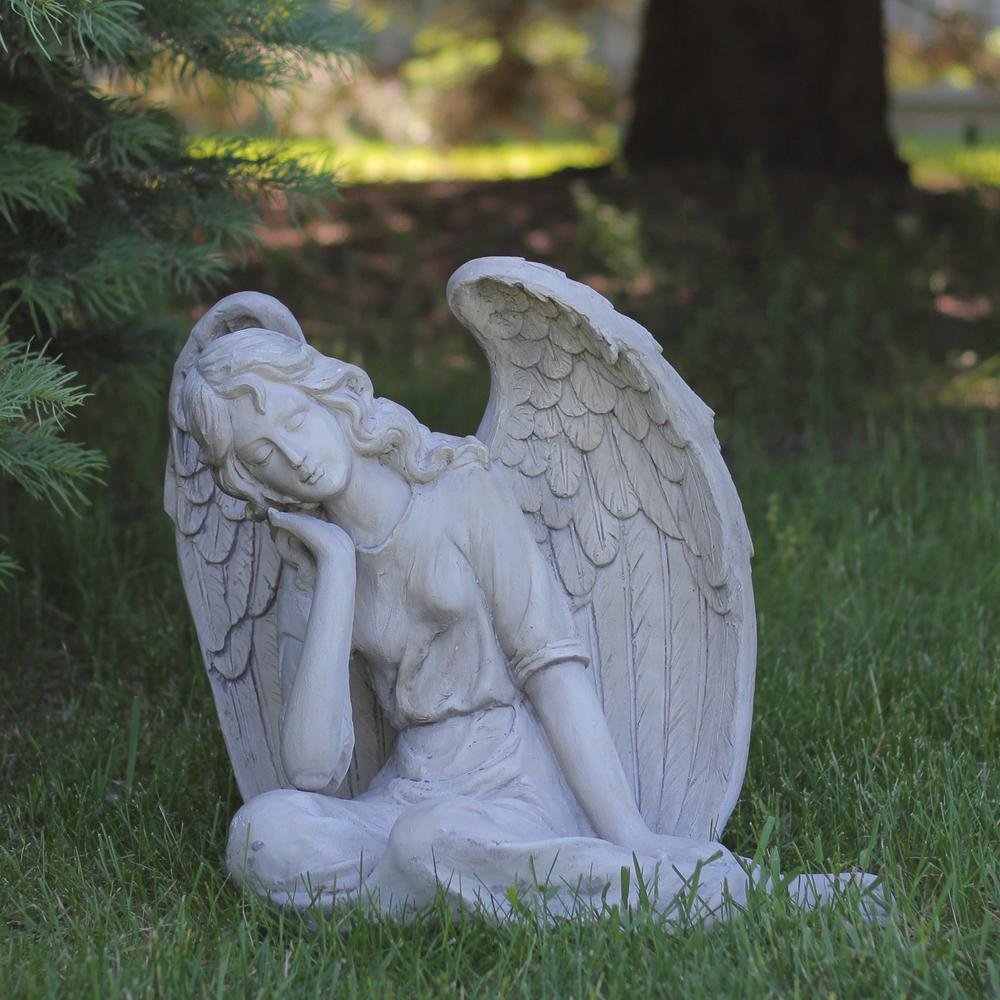 17" Gray Graceful Sitting Angel Outdoor Garden Statue. Picture 3