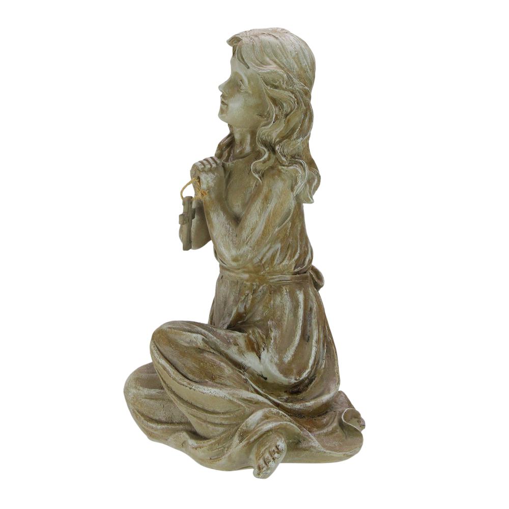 Northlight 14.5" Inspirational Sitting Angel with Cross Outdoor Garden Statue - Brown. Picture 2
