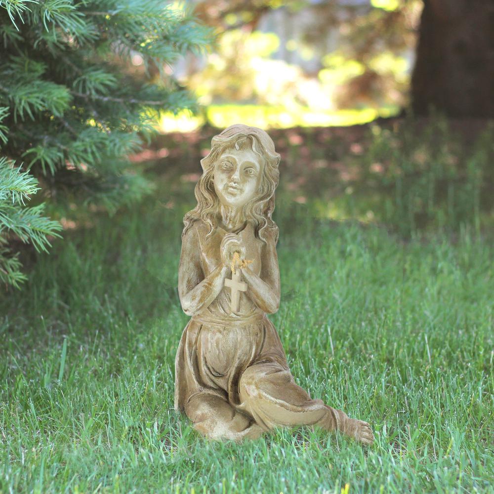Northlight 14.5" Inspirational Sitting Angel with Cross Outdoor Garden Statue - Brown. Picture 3