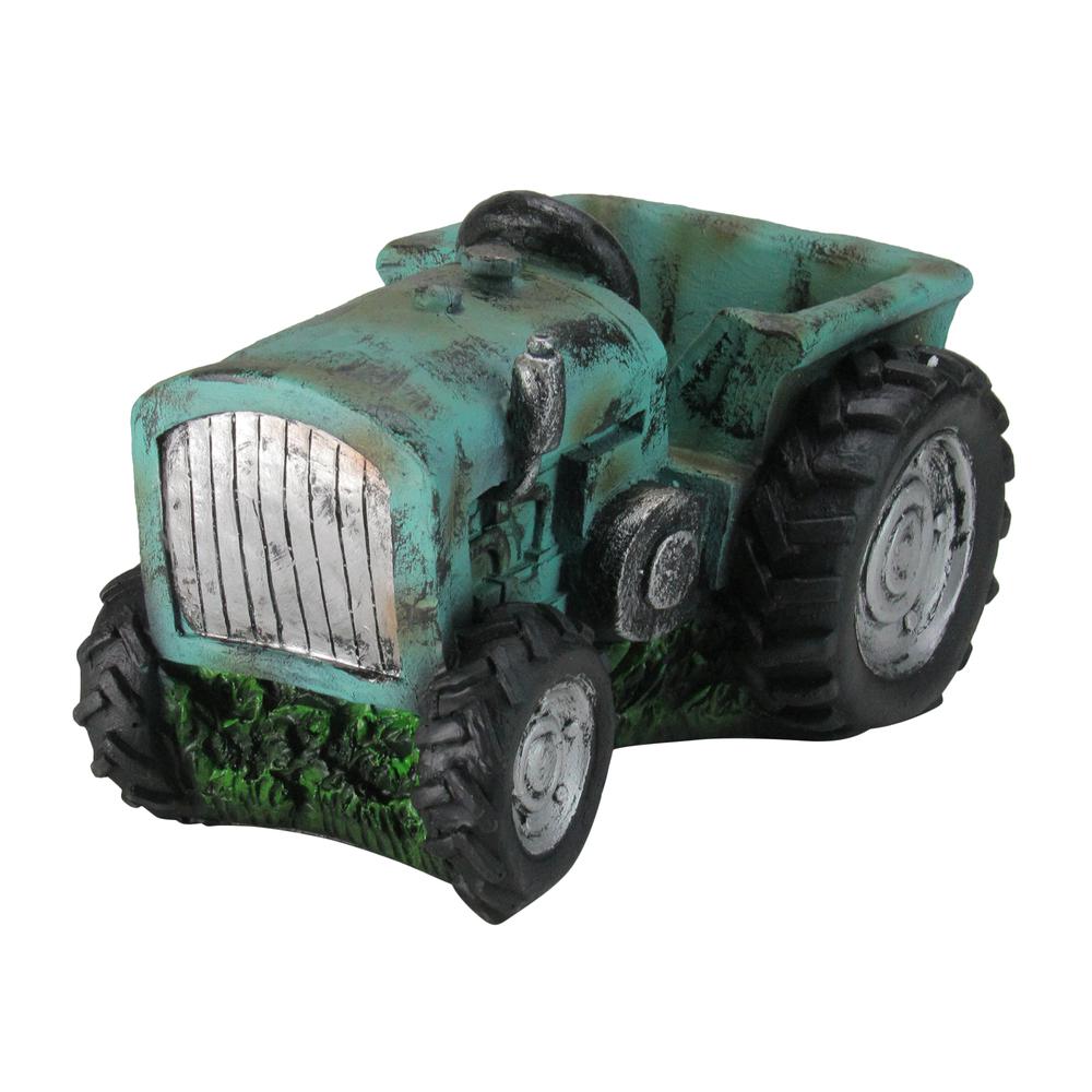 12.25" Green and Black Distressed Tractor Garden Patio Planter. Picture 2