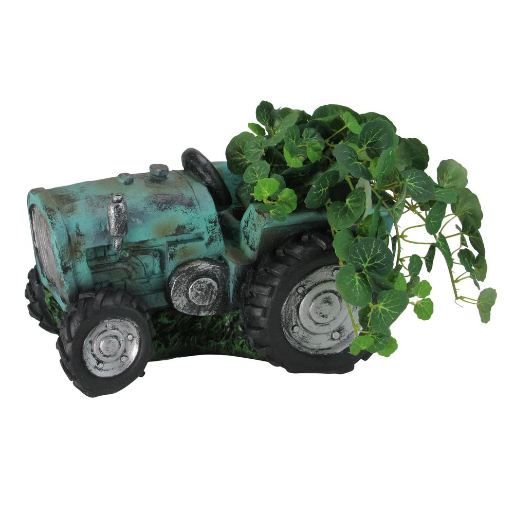 12.25" Green and Black Distressed Tractor Garden Patio Planter. Picture 3