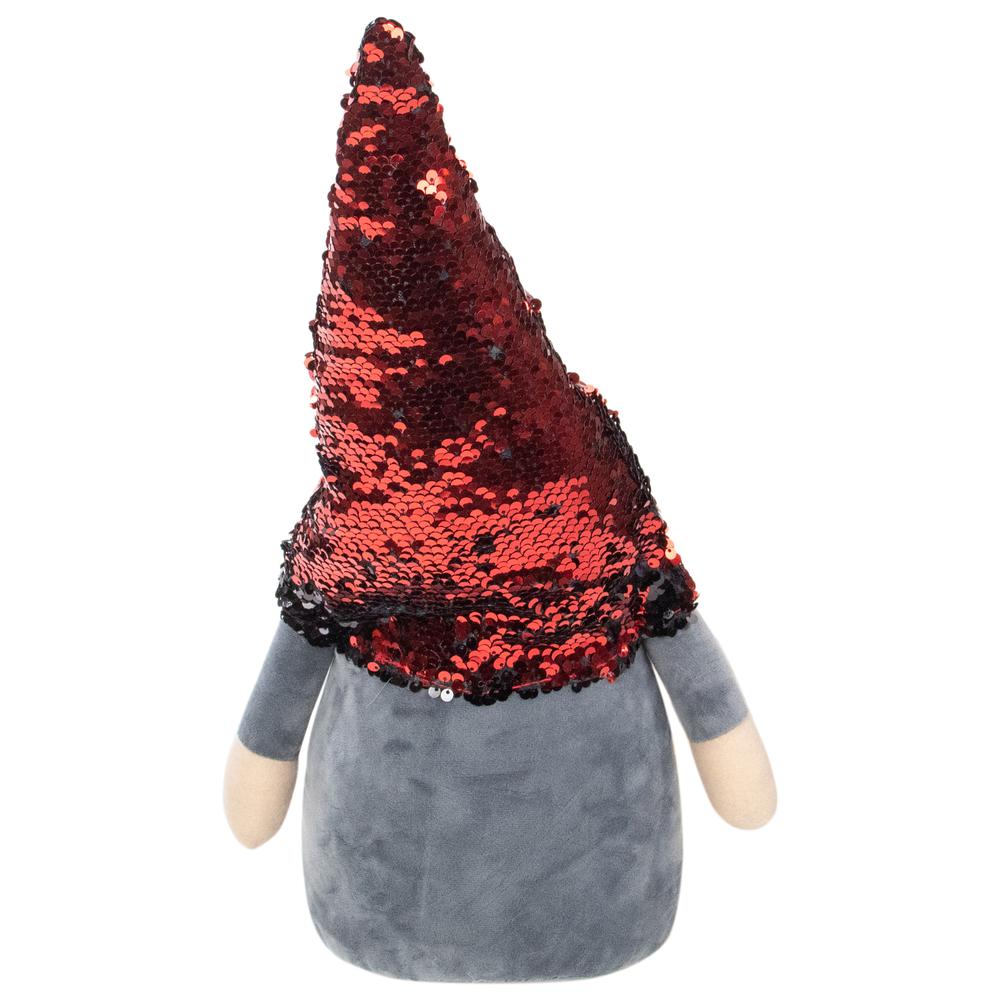 18" Gnome with Red and Black Flip Sequin Hat Christmas Decoration. Picture 7