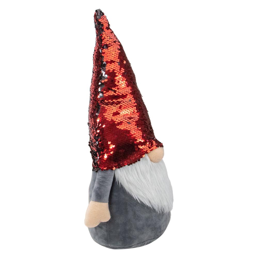 18" Gnome with Red and Black Flip Sequin Hat Christmas Decoration. Picture 4