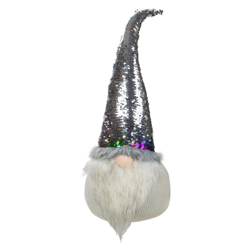 24" Gnome with Rainbow and Silver Flip Sequin Hat Christmas Decoration. Picture 5