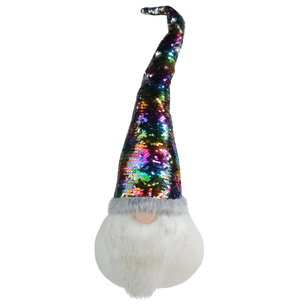 24" Gnome with Rainbow and Silver Flip Sequin Hat Christmas Decoration. The main picture.