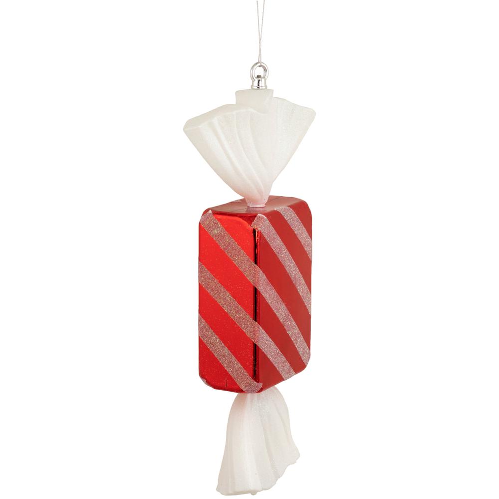 18" Red and White Wrapped Candy with Glitter Commercial Christmas Ornament. Picture 2