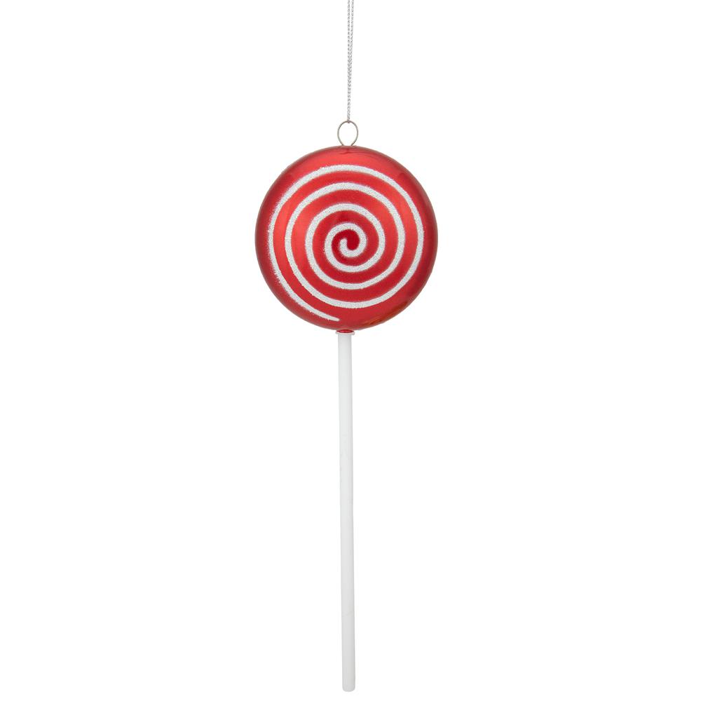 10" Red Candy Lollipop with Iridescent Glitter Swirl Christmas Ornament. Picture 1