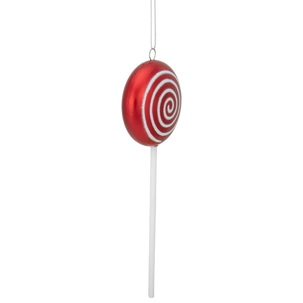 10" Red Candy Lollipop with Iridescent Glitter Swirl Christmas Ornament. Picture 4