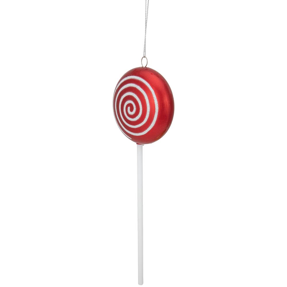 10" Red Candy Lollipop with Iridescent Glitter Swirl Christmas Ornament. Picture 2