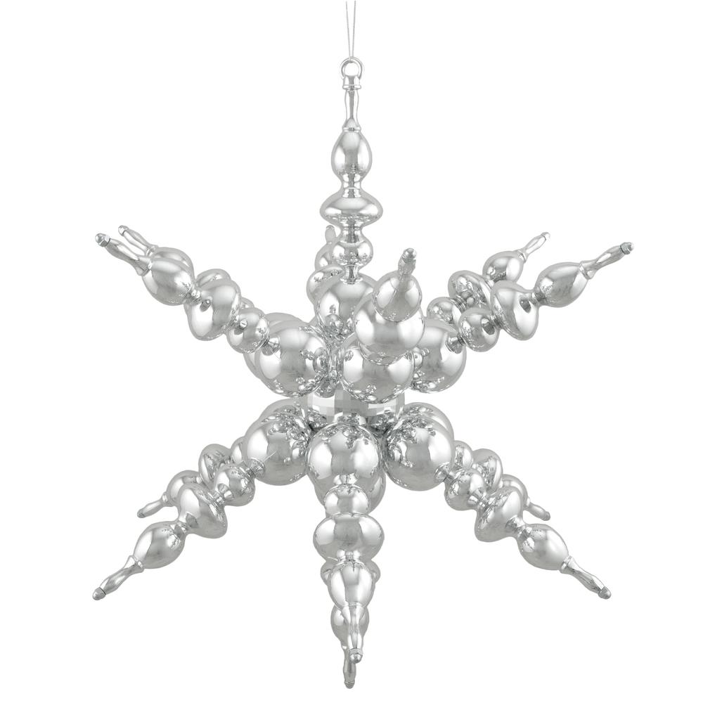 24" Shiny Silver 3D Sunburst Snowflake Commercial Christmas Ornament. Picture 1