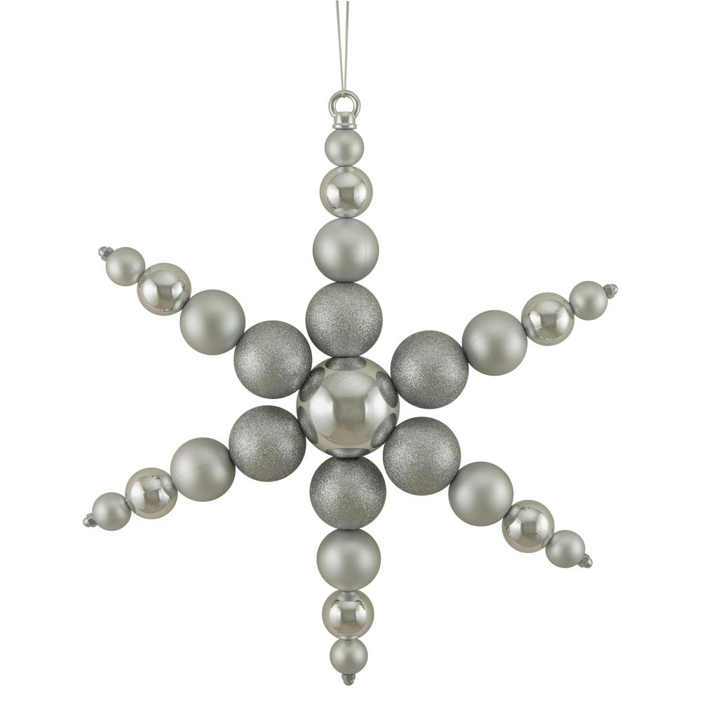 18" Silver 3-Finish Ball Snowflake Commercial Christmas Ornament. Picture 1