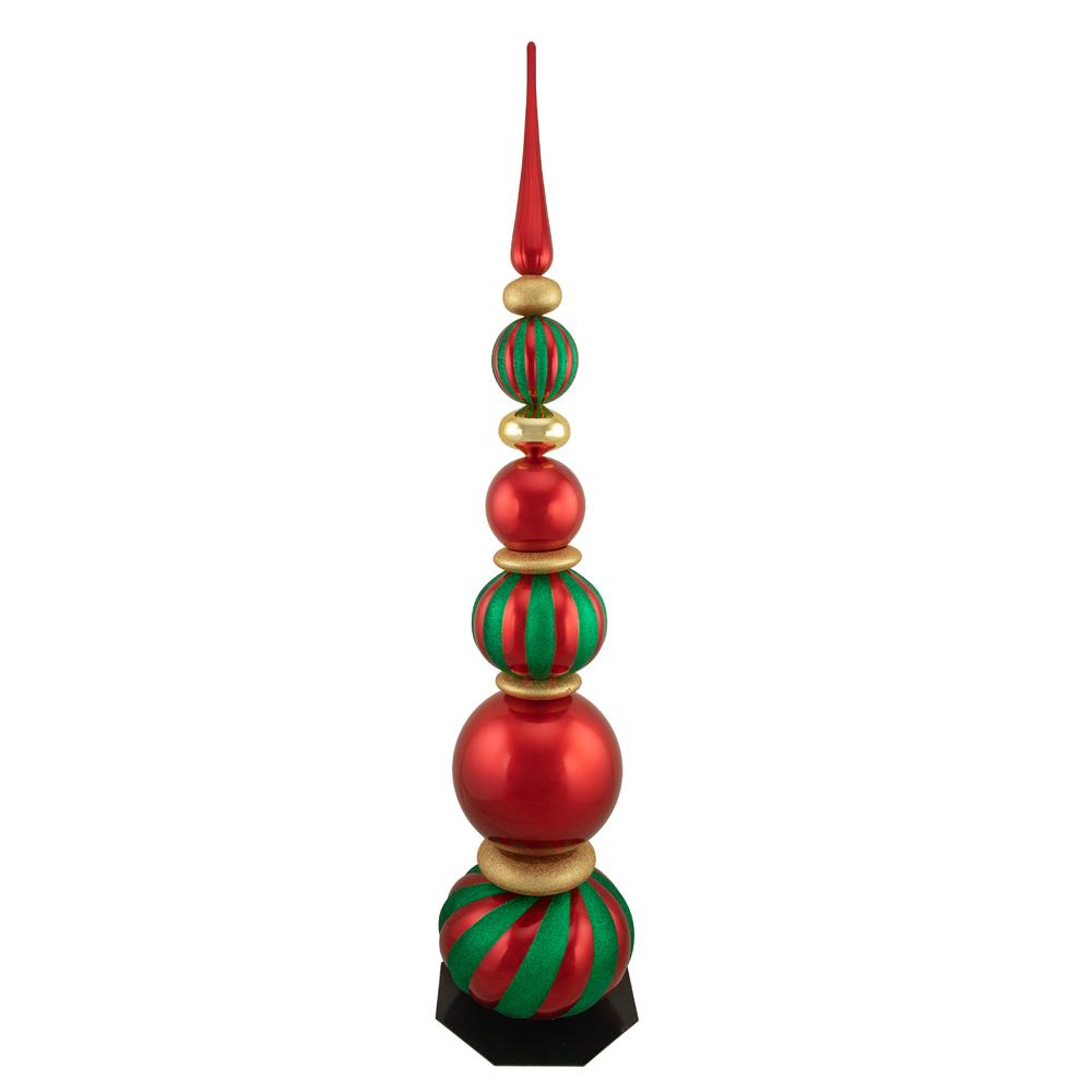 54" Green and Red Topiary Finial Tower Commercial Christmas Decoration. Picture 1