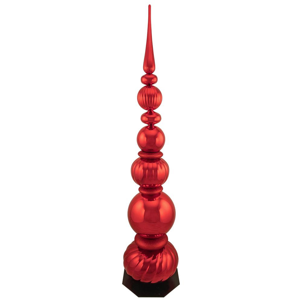 54" Shiny Red and Glittered Topiary Finial Tower Commercial Christmas Decoration. Picture 1