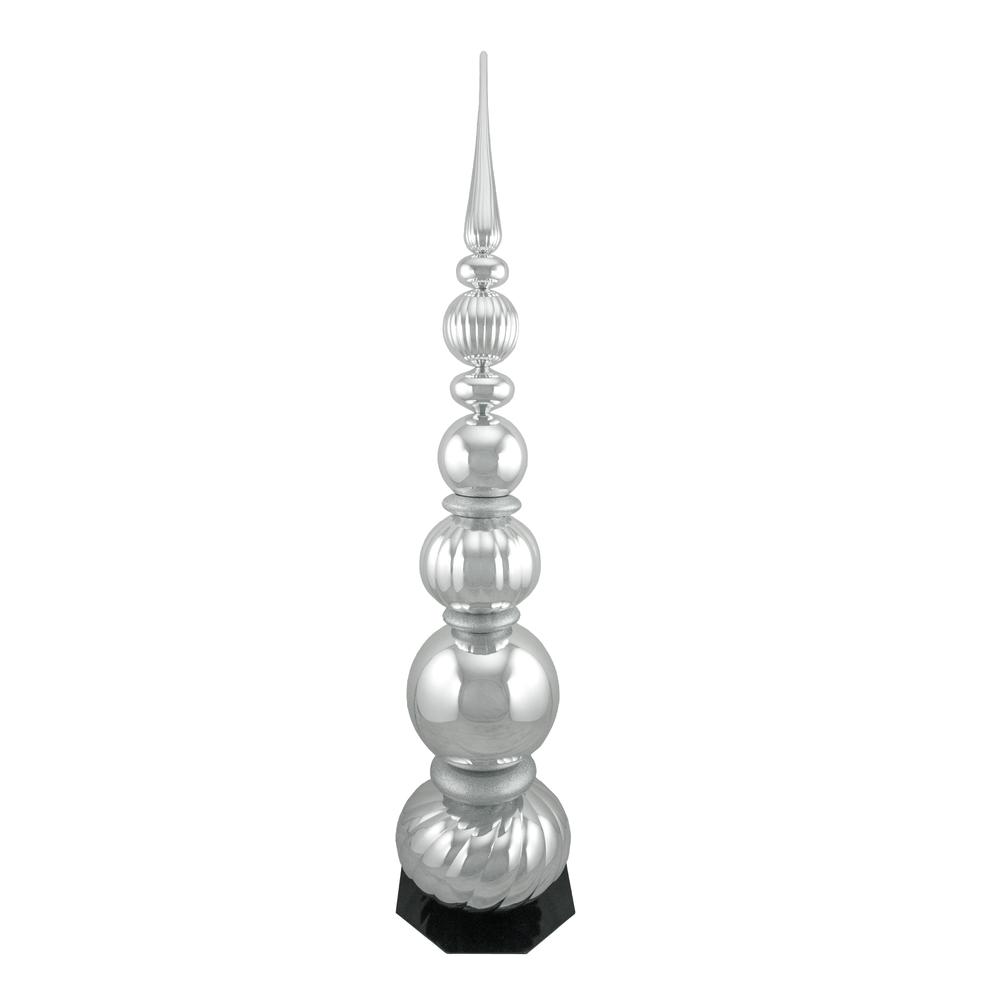 54" Shiny Silver and Glittered Finial Tower Commercial Christmas Decoration. Picture 1