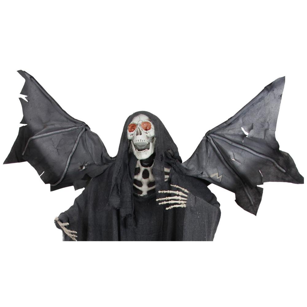 66" Pre-Lit Black and Red Sonic Skeletal Reaper with Wings Halloween Decor. Picture 2