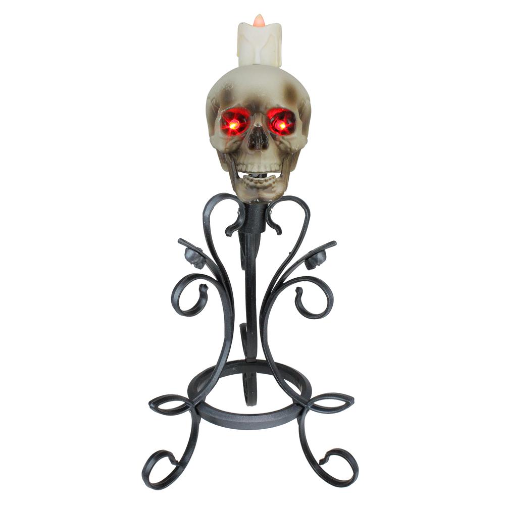 16.25" Gothic Flameless Skull Halloween Candle Holder. Picture 1