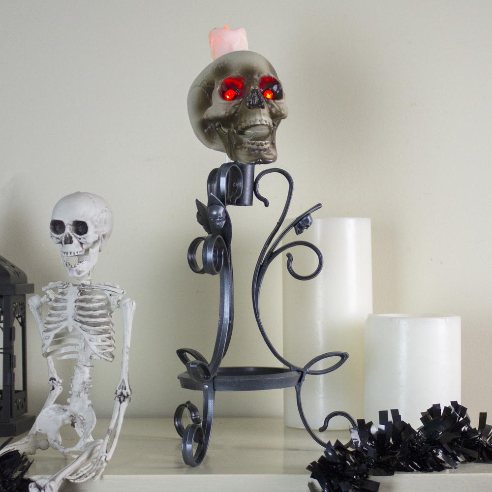 16.25" Gothic Flameless Skull Halloween Candle Holder. Picture 4