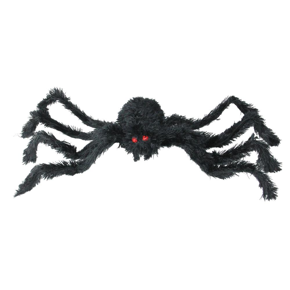 24" Fuzzy Spider with Red Eyes Halloween Decoration. Picture 1