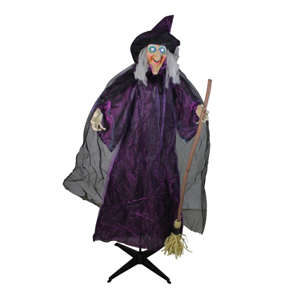 66" Animated Standing Witch and Broomstick Halloween Decoration. The main picture.