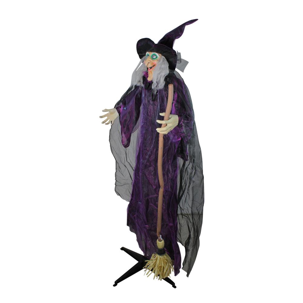66" Animated Standing Witch and Broomstick Halloween Decoration. Picture 2