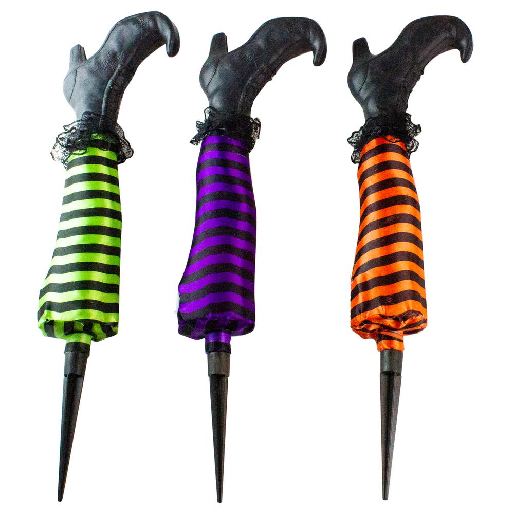 Set of 3 Striped Witch Leg Halloween Pathway Markers. Picture 1