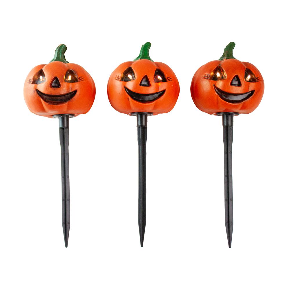 Set of 3 Lighted Jack-o-Lantern Halloween Pathway Markers. Picture 1