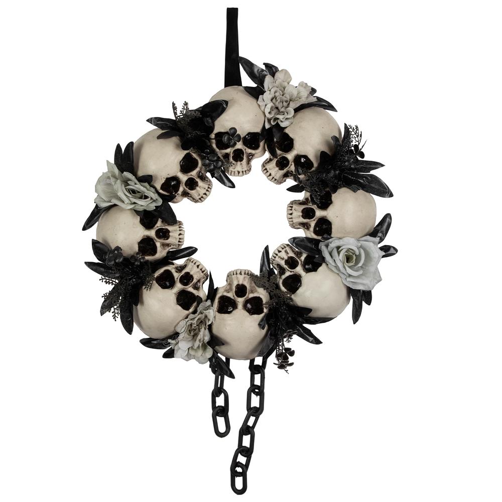 Skulls and Chains with Gray Roses Halloween Wreath  15-Inch  Unlit. Picture 1