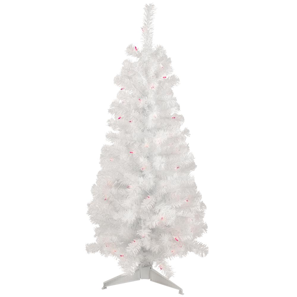 4' Pre-Lit White Pine Slim Artificial Christmas Tree - Pink Lights. The main picture.