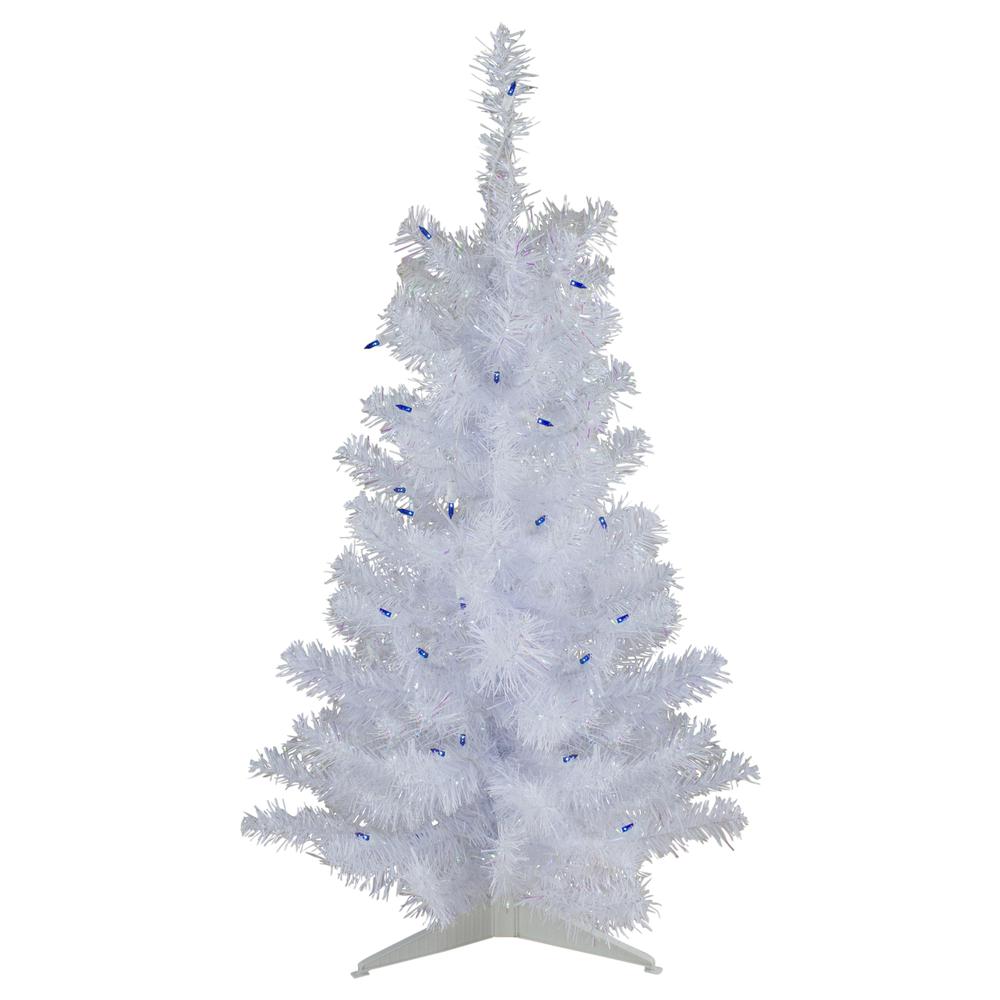 3' Pre-Lit White Pine Slim Artificial Christmas Tree - Blue Lights. Picture 1