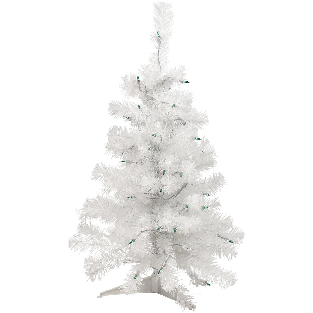 3' Pre-Lit Slim White Pine Artificial Christmas Tree - Green Lights. Picture 1