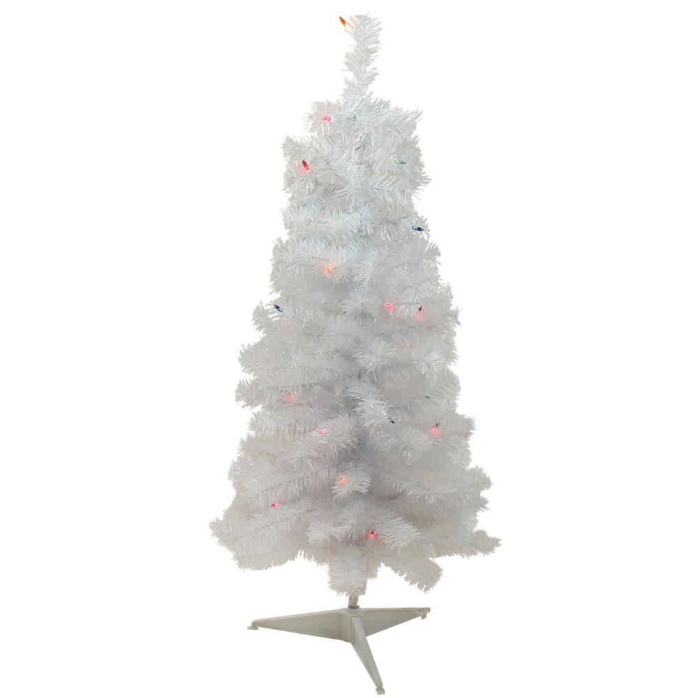 3' Pre-lit White Pine Artificial Christmas Tree - Multi Lights. Picture 1