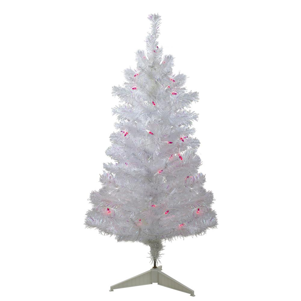 3' Pre-Lit White Iridescent Pine Slim Artificial Christmas Tree - Pink Lights. Picture 1