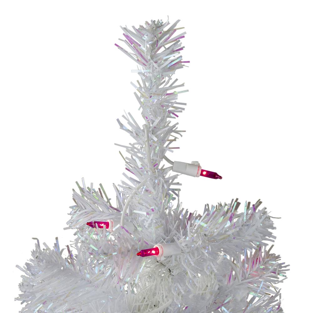 3' Pre-Lit White Iridescent Pine Slim Artificial Christmas Tree - Pink Lights. Picture 3