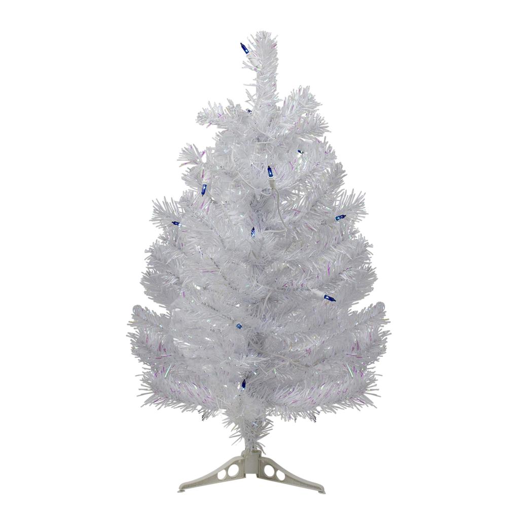 2' Pre-Lit White Pine Artificial Christmas Tree - Blue Lights. Picture 1