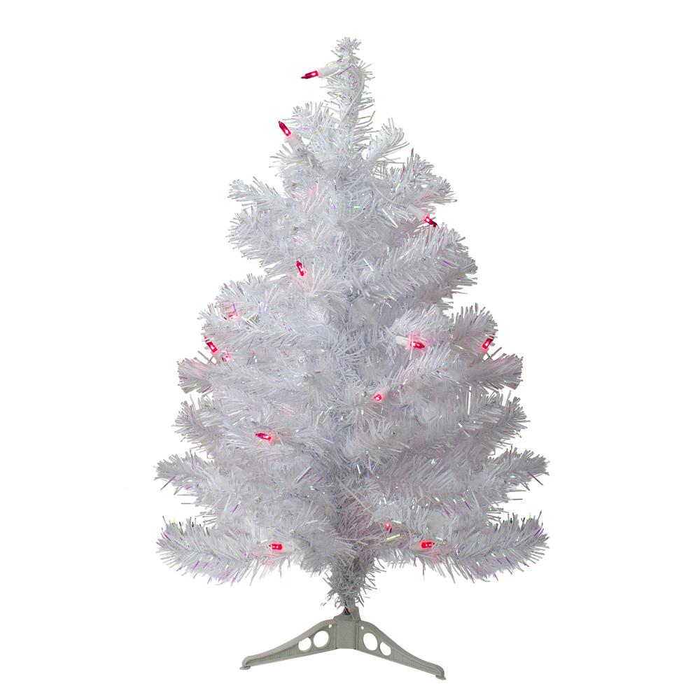 2' Pre-Lit White Pine Slim Artificial Christmas Tree - Pink Lights. The main picture.
