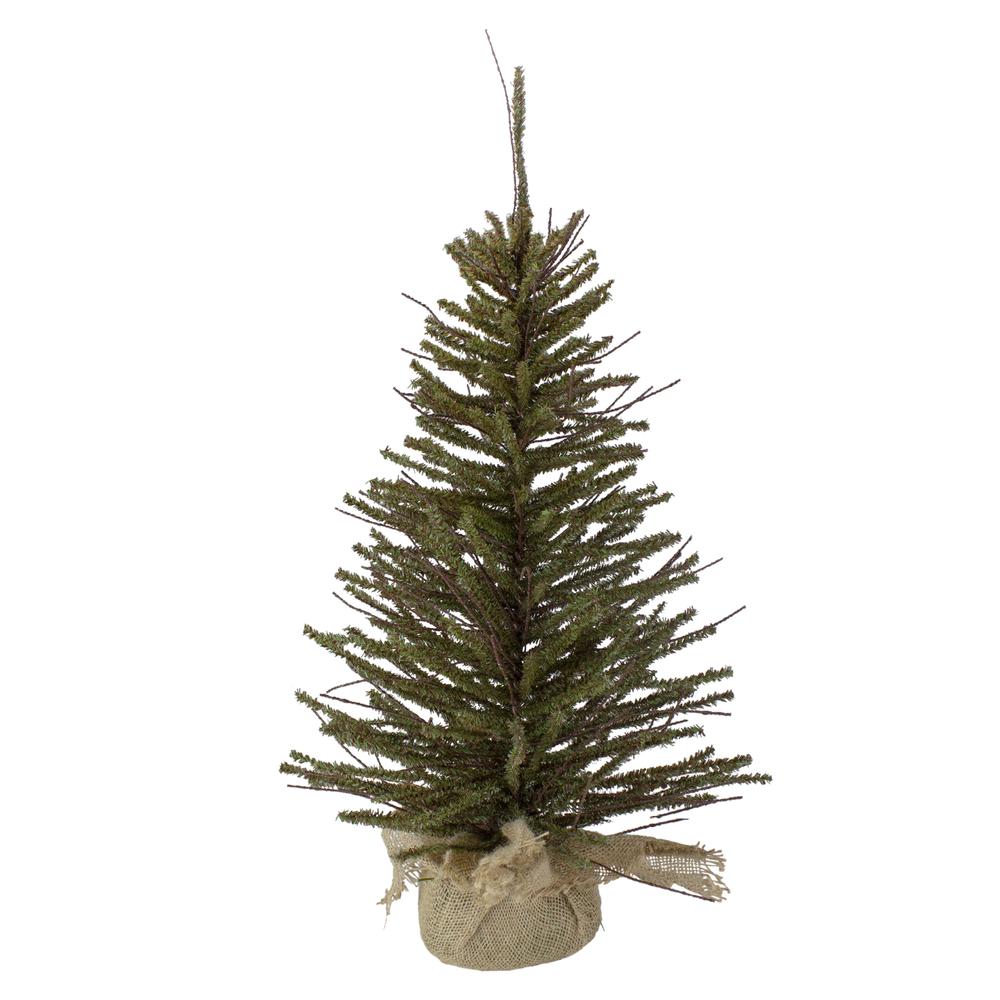 2.5' Green and Brown Warsaw Twig Artificial Christmas Tree with Burlap Base - Unlit. Picture 1