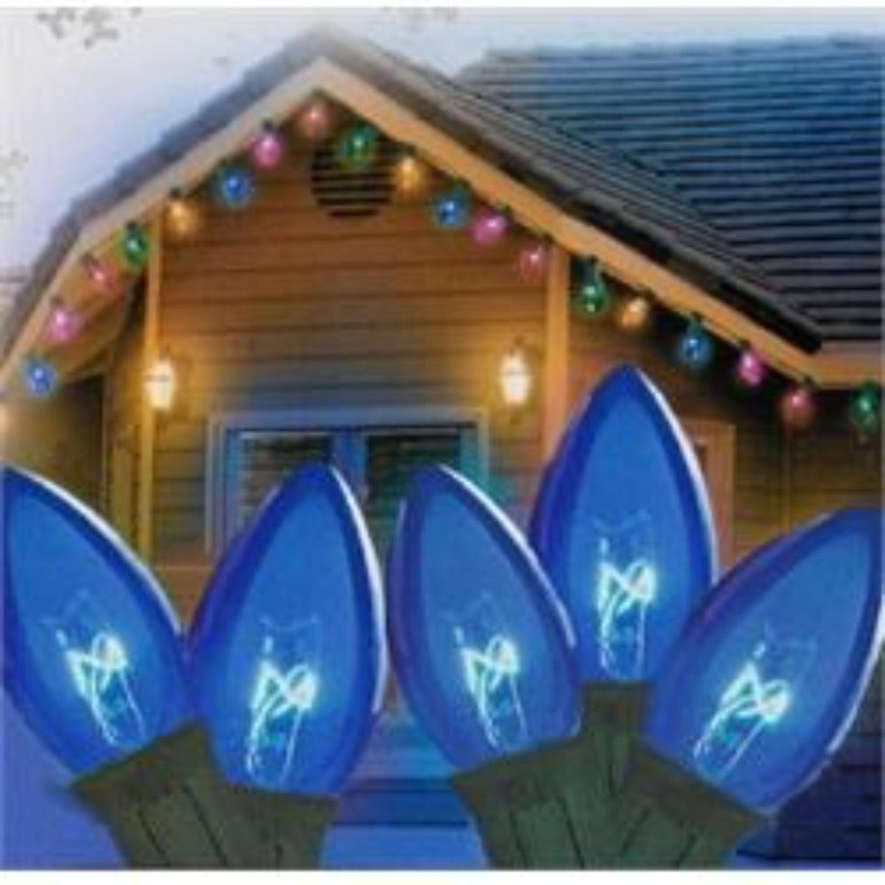 25-Count Blue C7 Christmas Light Set  24ft Green Wire. Picture 2